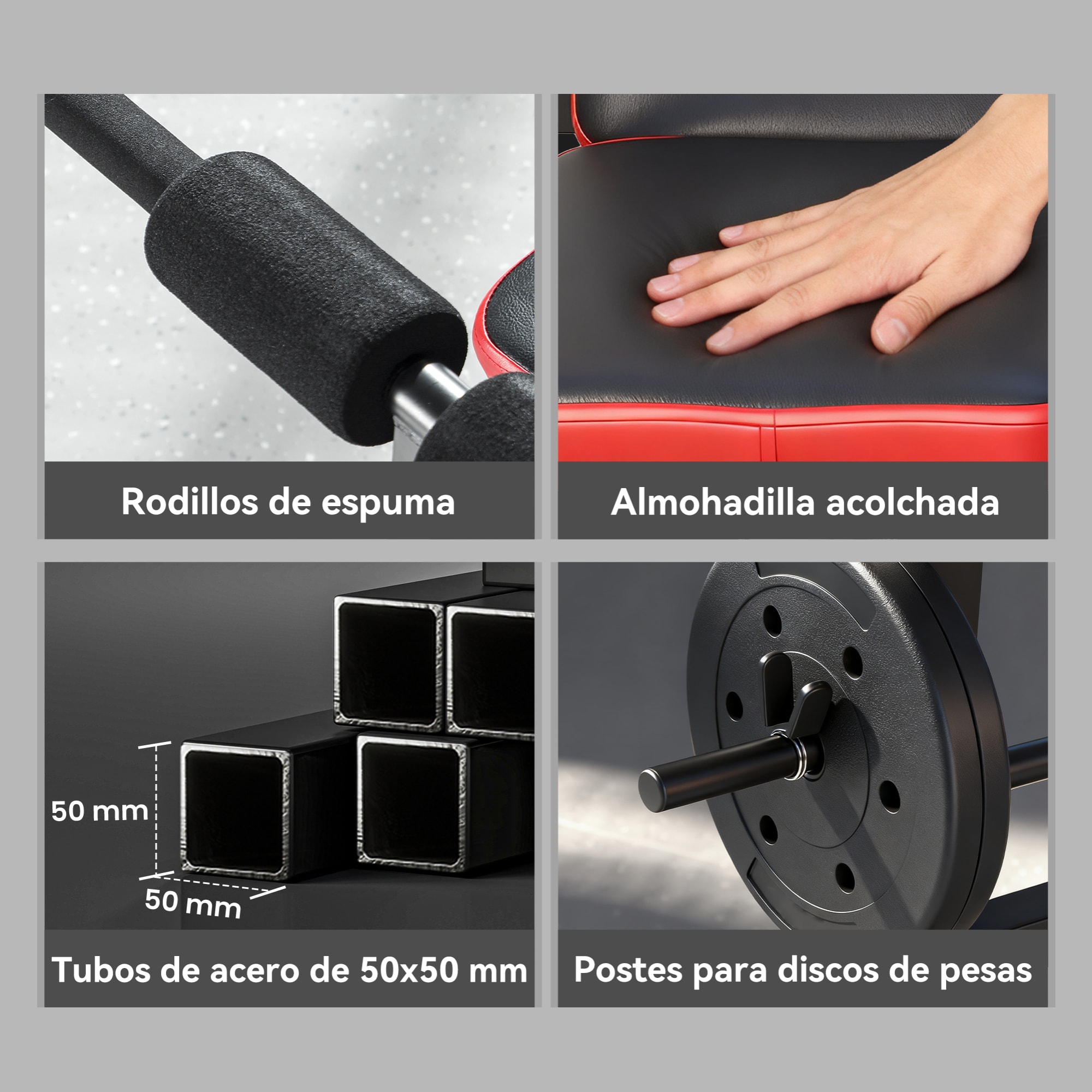 Banco de Musculación Multifuncional, Carga 300 kg, Banco de Pesas Inclinable con Soporte para Barras Ajustable, Asiento y Respaldo Regulable, para Entrenamiento Completo en Casa Gimnasio
