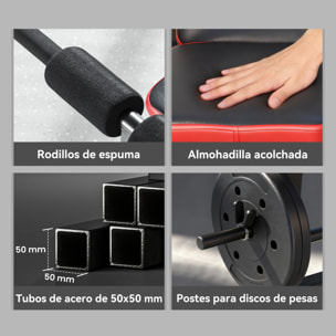 Banco de Musculación Multifuncional, Carga 300 kg, Banco de Pesas Inclinable con Soporte para Barras Ajustable, Asiento y Respaldo Regulable, para Entrenamiento Completo en Casa Gimnasio