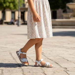 SANDALIA BAREFOOT PIEL CHETTO TIRAS METALIZADAS BLANCO