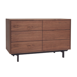 Commode vintage bois foncé noyer et métal noir 6 tiroirs L120 cm MANNY