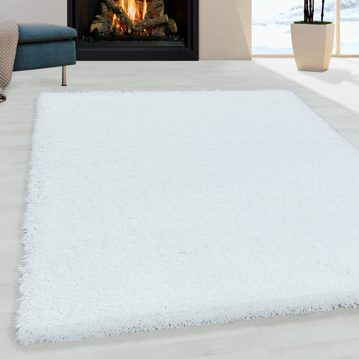 SYDNEY - Tapis shaggy uni à poils longs blanc - SYD3000BLA