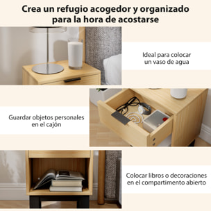 Juego de 2 Mesitas de Noche Estrechas, Mesillas de Noche Modernas con Cajón y Estante Abierto, para Dormitorio, Salón, 35x26x50 cm, Roble