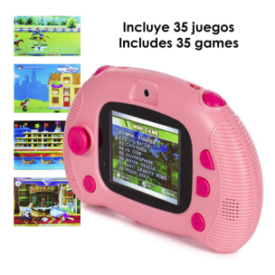 Cámara de fotos y video infantil con 25 juegos incorporados. Cámara dual, 20mpx y video 2,5K. Pantalla de 2,4 pulgadas.