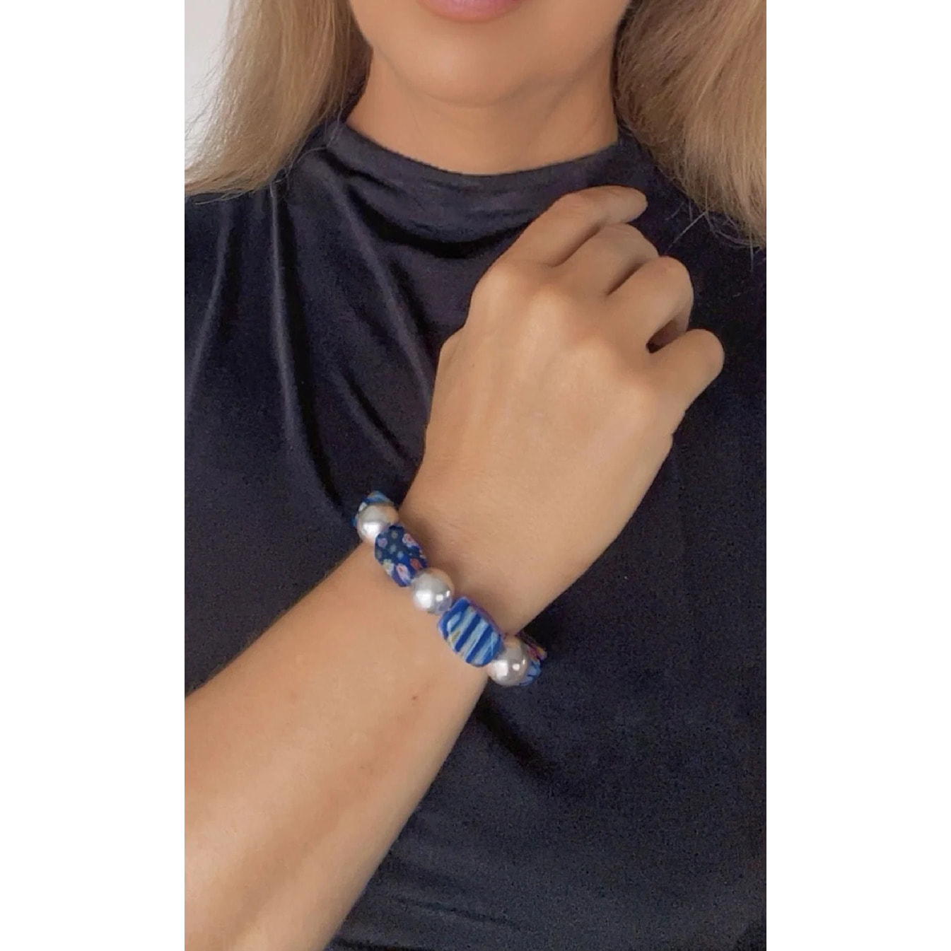 Pulsera elática Mirafiori irregular cristal Murano plata 10µ