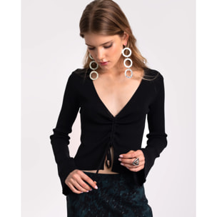 Jersey escote en pico con frunce delantero