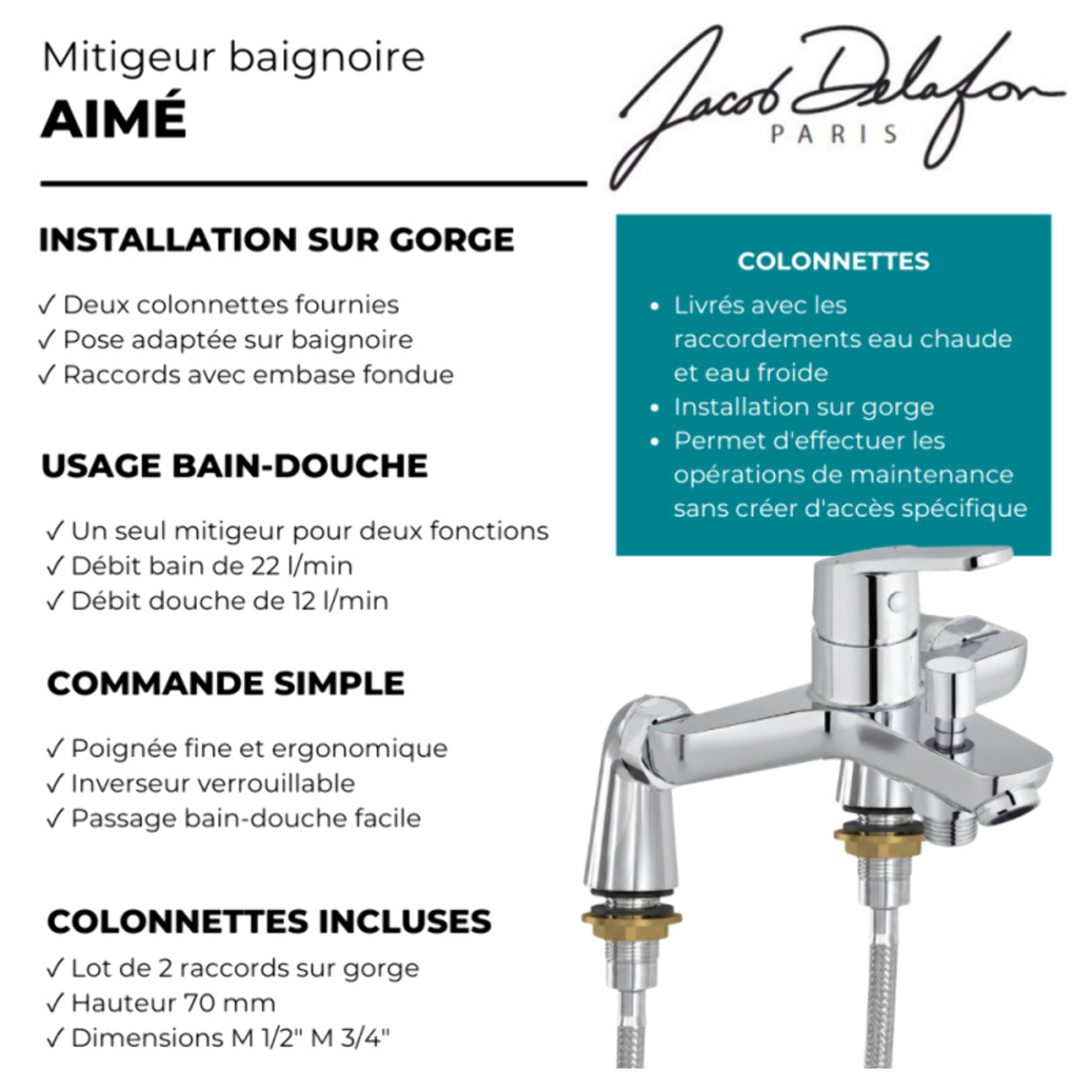 Mitigeur baignoire Aimé avec colonnettes Idro'Flex
