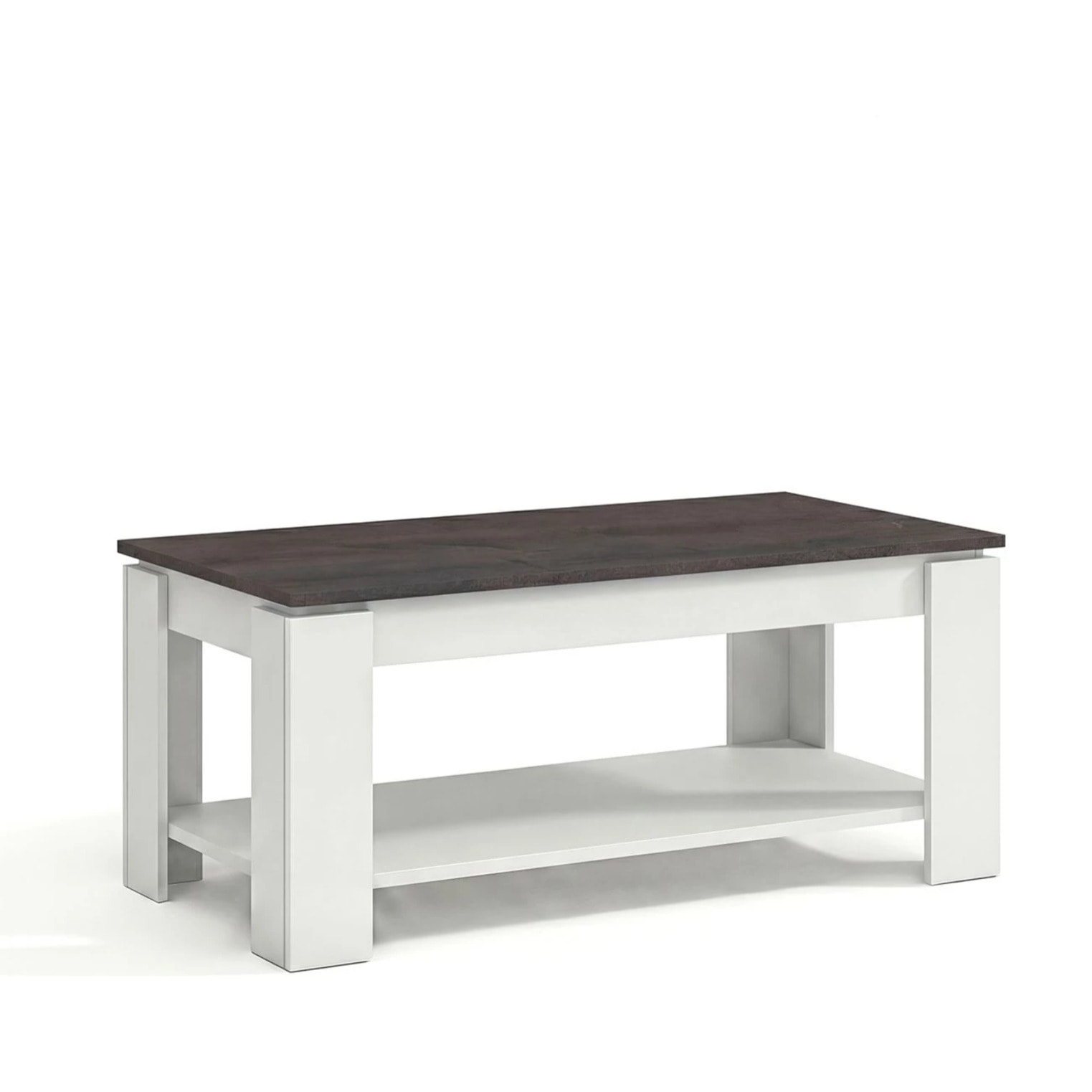 Mesa de centro elevable con almacenaje en blanco mate y óxido 102x43-54 cm Lya Blanco Artik (Blanco Mate) - Óxido