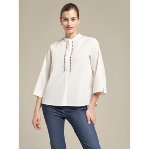 Elena Mirò - Camicia ricamata in cotone stretch - Bianco