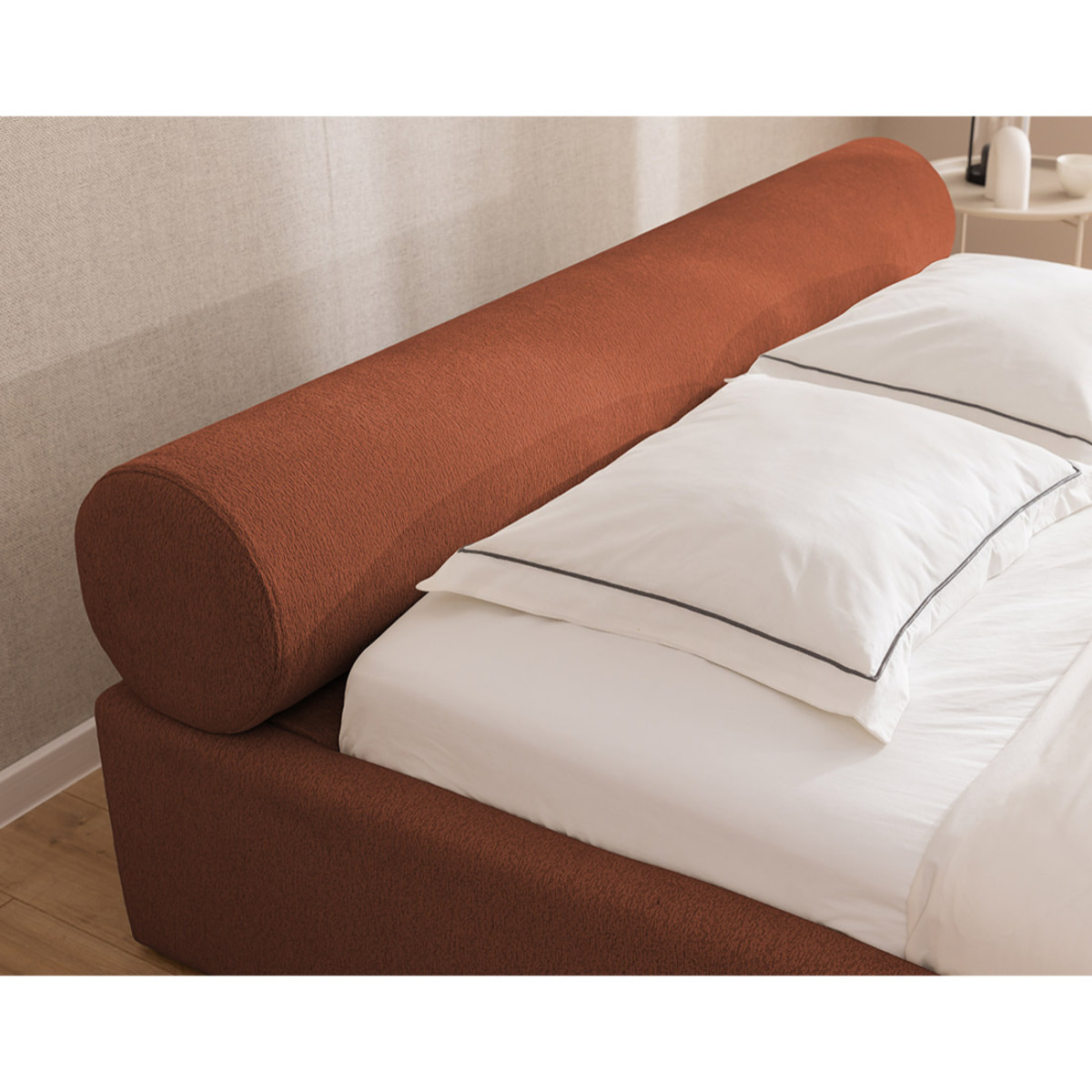 Billy - lit coffre - 160x200 cm - en tissu texturé - sommier inclus - Terracotta