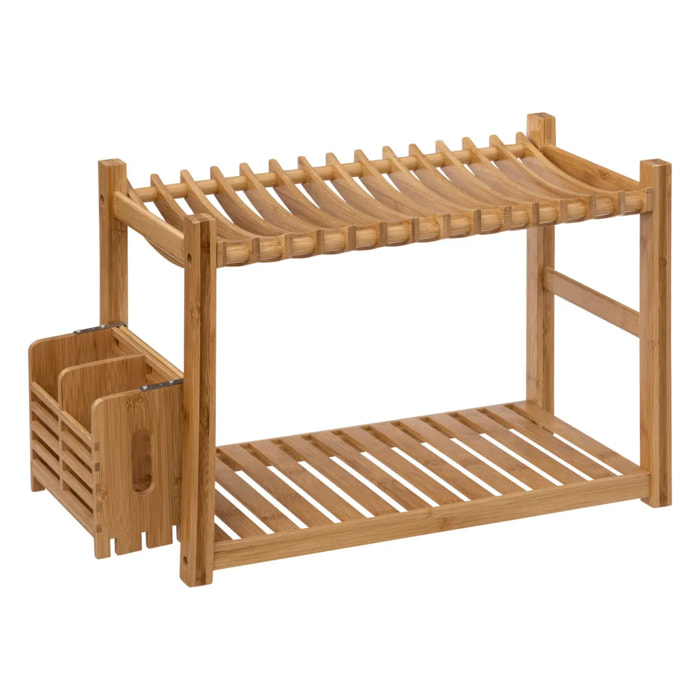 Égouttoir 2 niveaux et couverts bambou