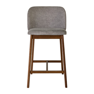 Tabourets de bar en tissu effet velours texturé gris et bois foncé H69 cm (lot de 2) TIEGA