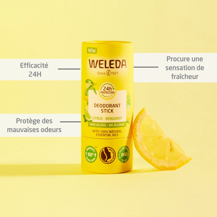 WELEDA - Duo Deodorant stick Citrus Bergamot - Efficacité 24H - Vegan* - Certifié Natrue** - Stick 2x50 g