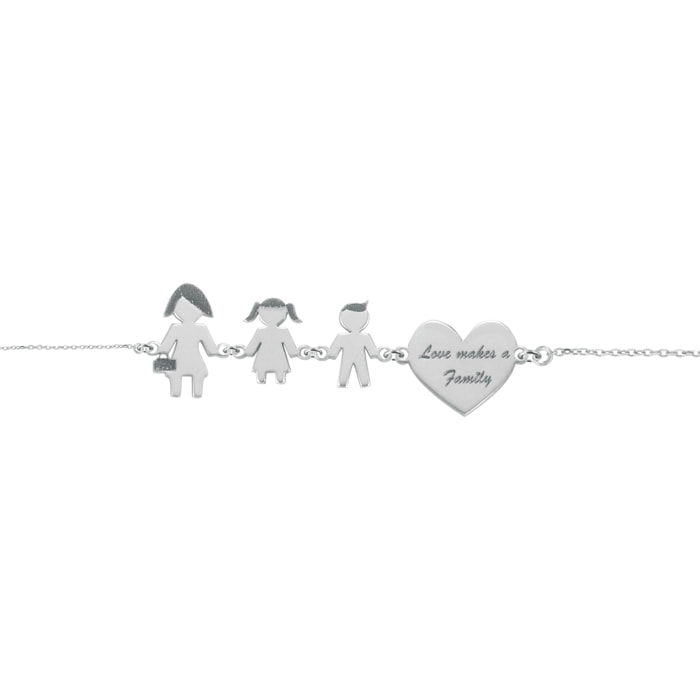 Bracciale Love Makes a Family Mamma-Bimba-Bimbo-Cuore Argento