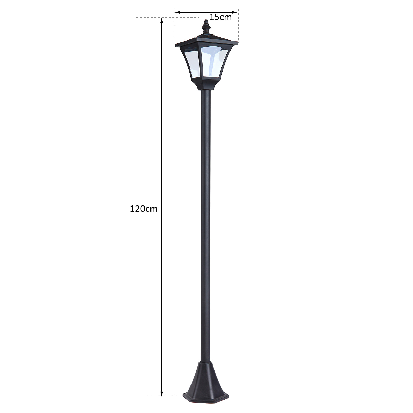 Outsunny Luminaire extérieur solaire lampadaire lanterne classique LED 10 Lm dim. 15L x 15l x 120H cm noir