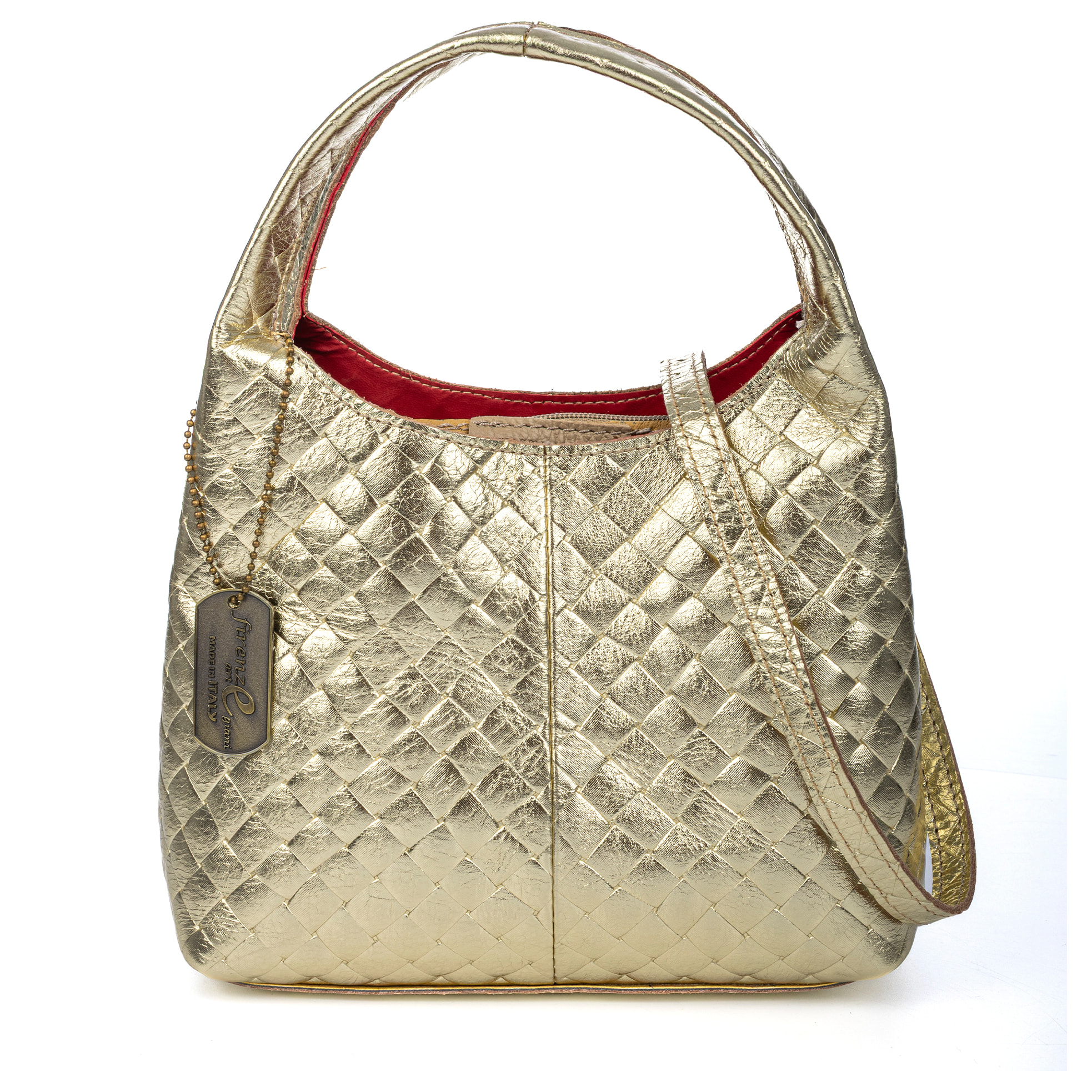 Aversa bolso bandolera mujer. Piel auténtica Gamuza con grabado entrelazado y lacada brillante.