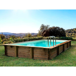Piscine bois en kit rectangle " Tampa 145 " - 7.20 x 4.20 x 1.44 +  Pompe à chaleur - Puissance 6.1 kW