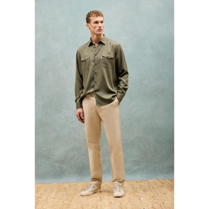 Camisa Franklin color caqui con bolsillos regular fit