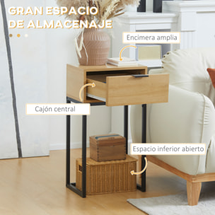 Mesa Auxiliar para Sofá Mesita Auxiliar Moderna con Cajón con Patas de Acero para Pasillo Salón Dormitorio 40x30x76 cm Natural