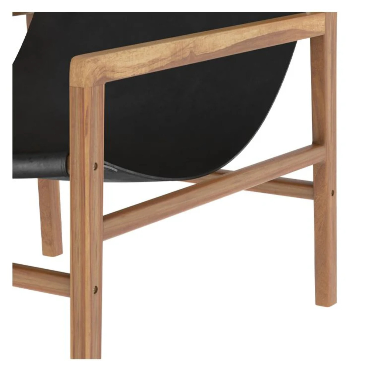 Fauteuil lounge en teck et cuir de vachette noir - Apache