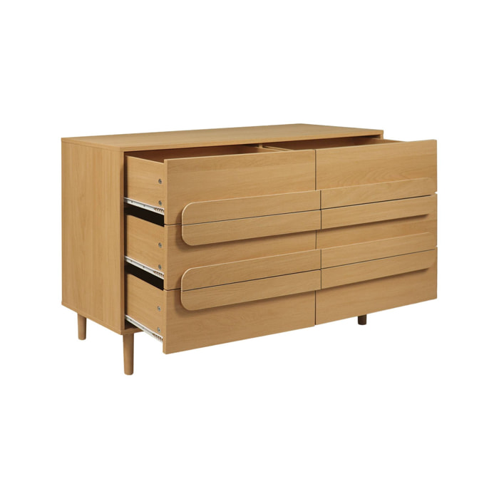 Commode vintage décor bois de chêne 6 tiroirs - L 120 x P 40 x H 75cm - Juliana