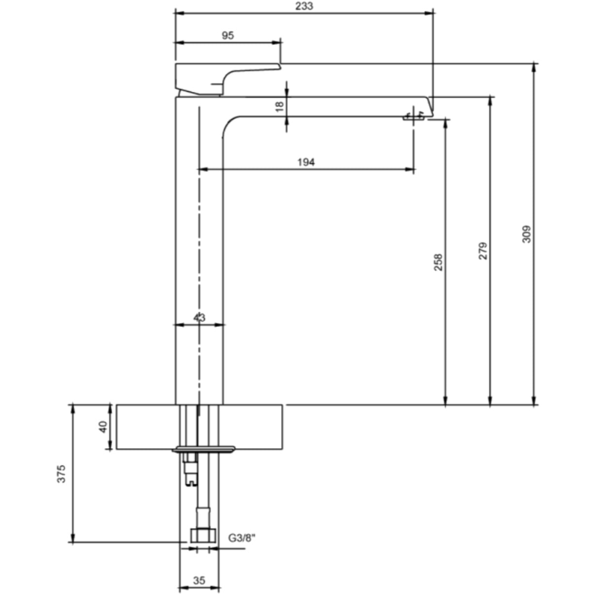 Mitigeur lavabo surélevée Liberty XXXL sans tirette Chrome