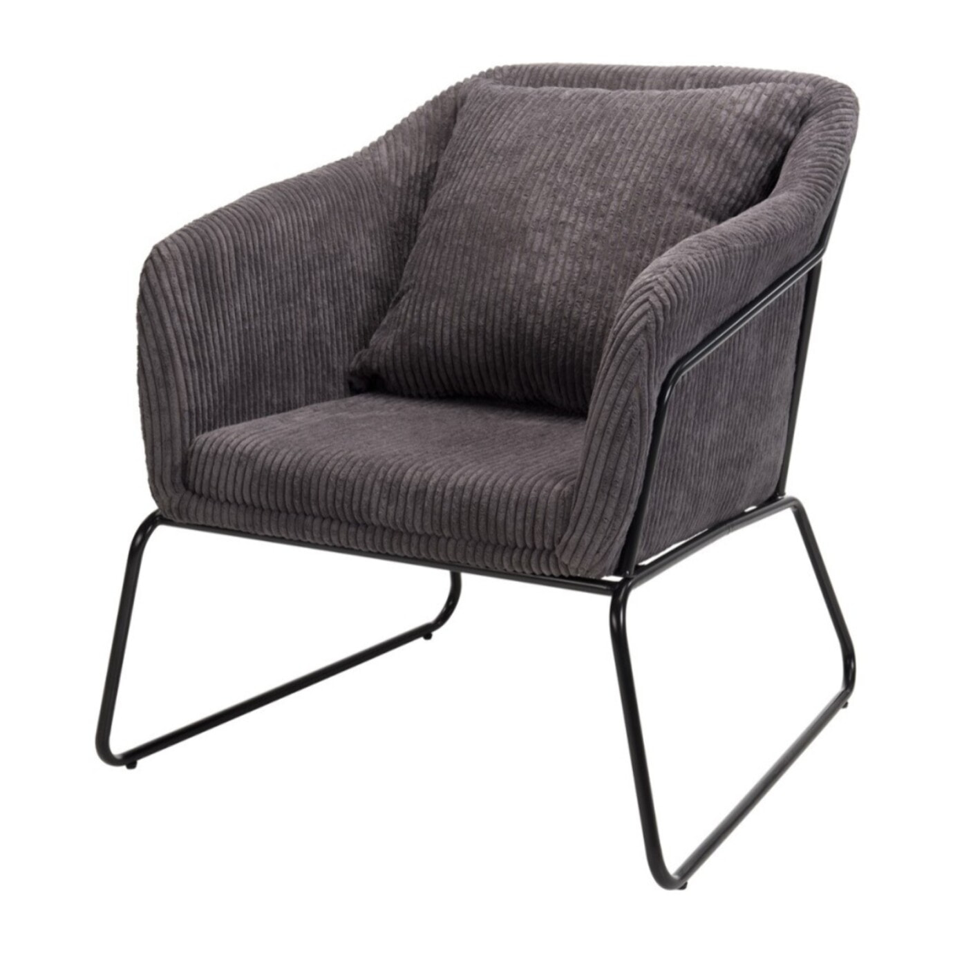 AGATHE - Fauteuil tissu velours cotelé gris anthracite pieds évasés métal