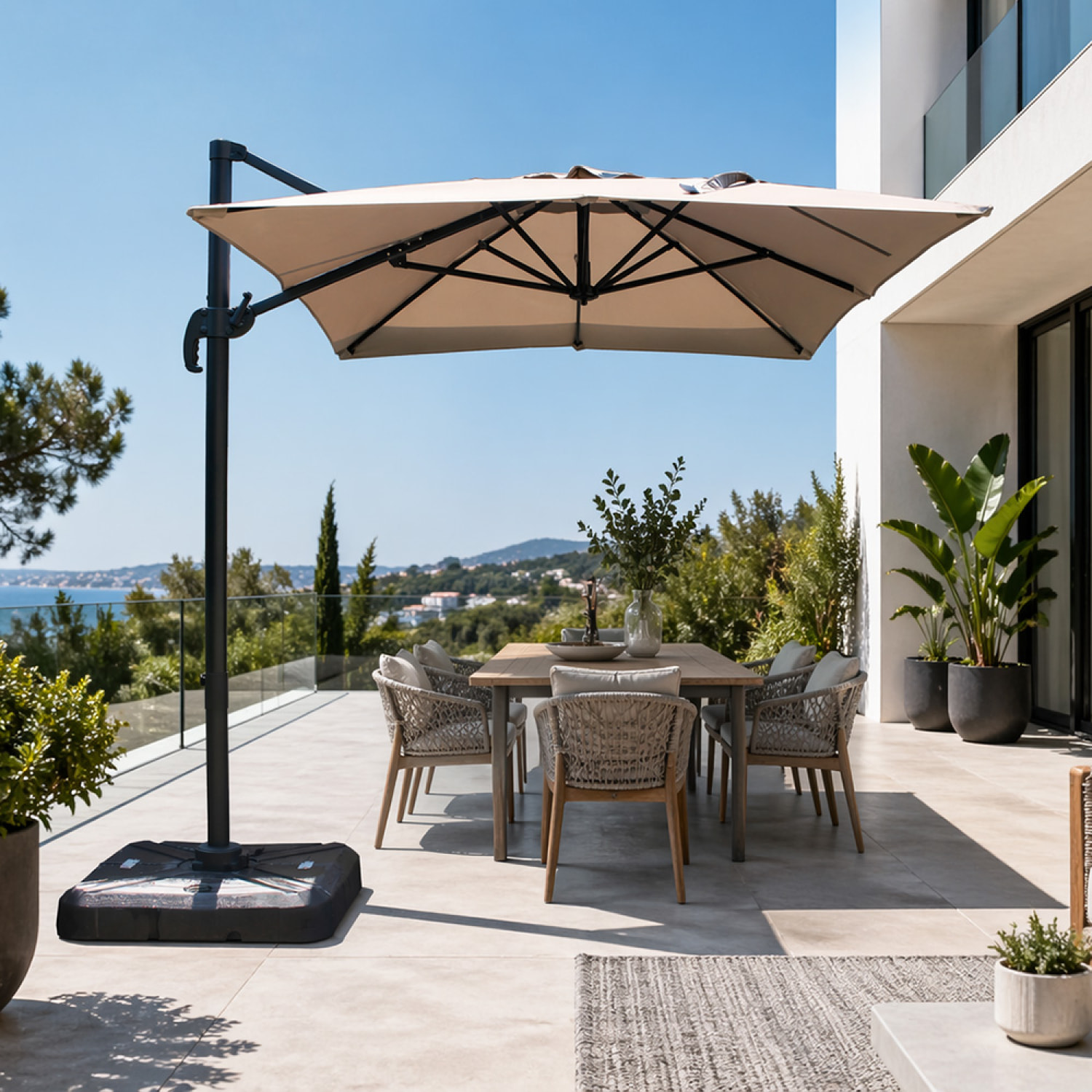 Parasol rectangulaire 2x3m déporté rotatif gris OTA