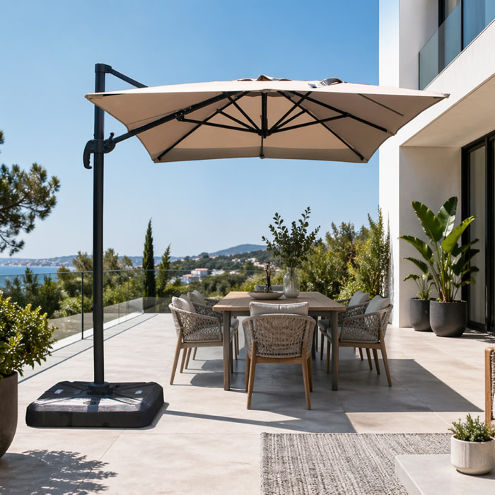 Parasol rectangulaire 2x3m déporté rotatif gris OTA