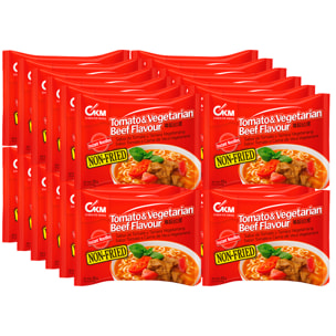 Pack de 12. Noodles instantáneos no fritos, sabor Tomate y Ternera apto para vegetarianos. P.N: 107gr