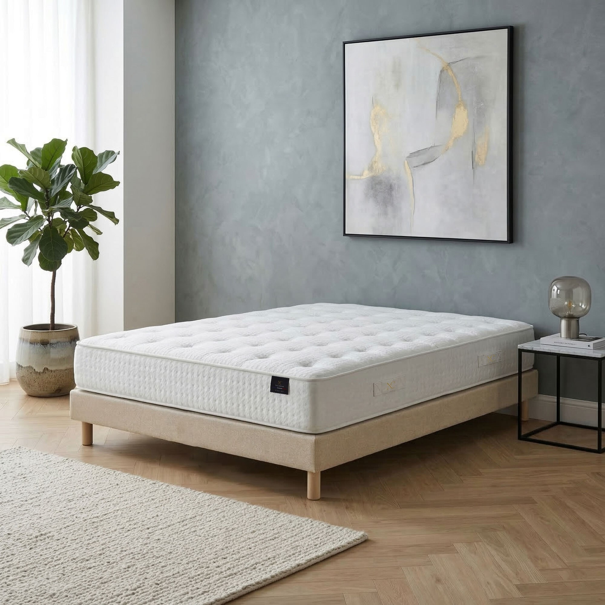 Ensemble matelas ressorts ensachés ARTÉMIS 2, accueil mémoire de forme, H26 cm, sommier beige