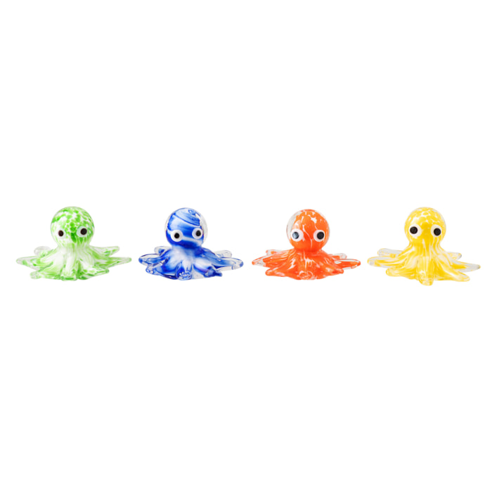 J-Line Presse-papier Octopus - verre - multicolore - 4 pièces