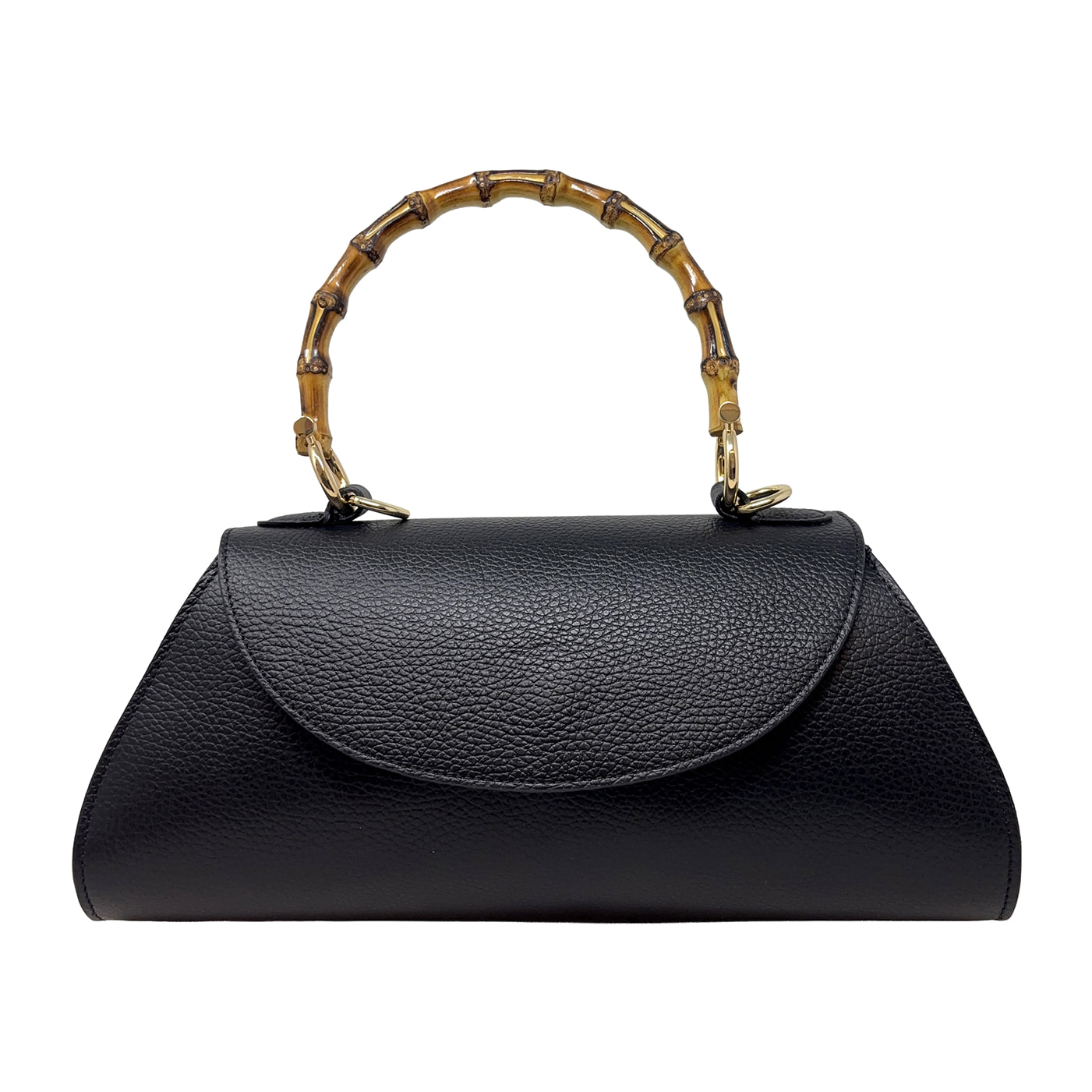 Borsa a Mano Elegante da Donna con Manico in Bambu in Pelle Martellata