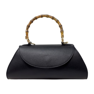 Borsa a Mano Elegante da Donna con Manico in Bambu in Pelle Martellata