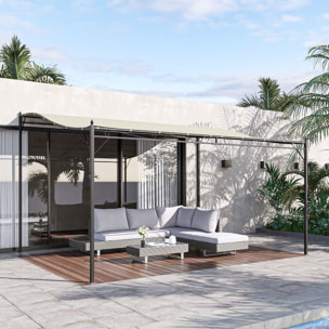 Outsunny Pérgola de Jardín 4x3 m Montado en Pared con Toldo y 4 Orificios Crema