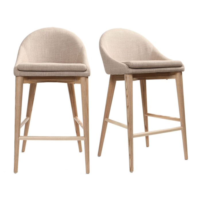 Tabourets de bar scandinaves en tissu beige et frêne massif H66.5 cm (lot de 2) DALIA