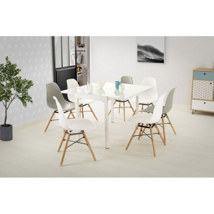 Table extensible compact plateau verre blanc 110/165 cm - TESS