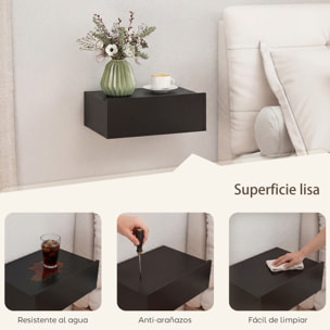 Set de 2 Mesillas de Noche de Pared, Mesitas de Noche Flotantes con 1 Cajón, Mesas Auxiliares para Dormitorio, Habitación Hogar, Diseño Sencillo, 40x30x15 cm, Negro