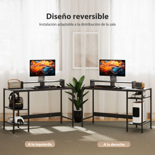 Escritorio Moderno Mesa de Escritorio con Estantes Laterales Soporte para Monitor Ajustable y Estructura Móvil Mesa de Ordenador para Oficina Estudio 120x48x85,5 cm Gris Carbón