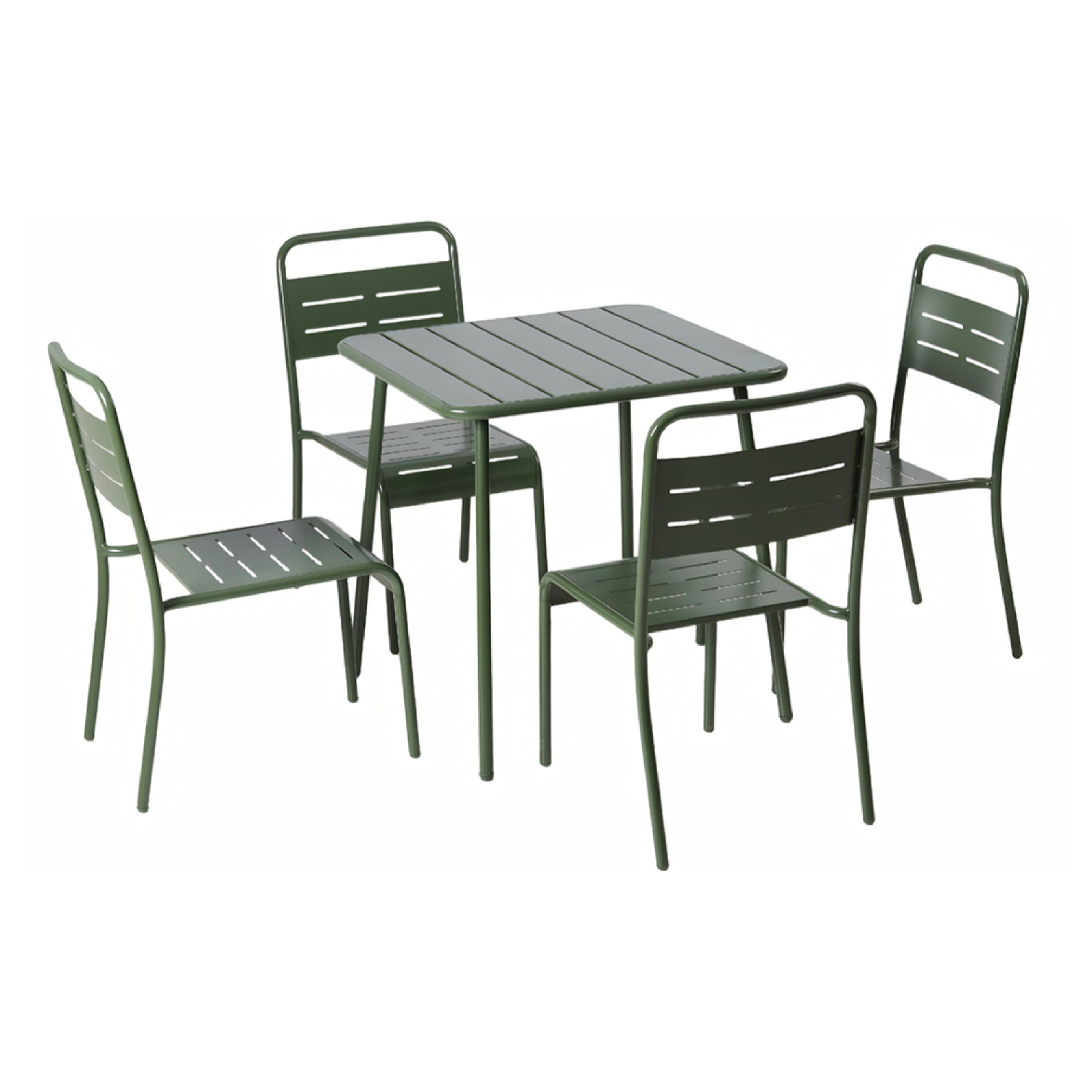 Ensemble table de jardin carrée 70cm et 4 chaises vert EVORA