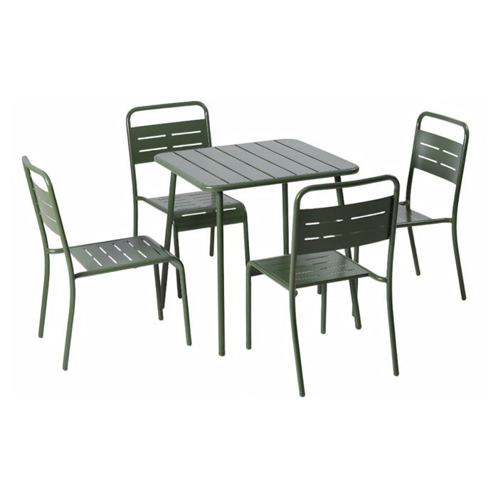 Ensemble table de jardin carrée 70cm et 4 chaises vert EVORA