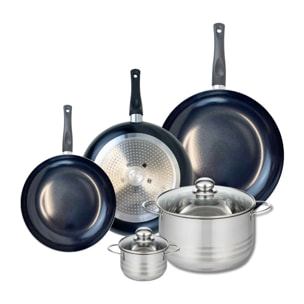 Ensemble de 3 Poêles de cuisson 24, 28 et 32 cm et 2 faitouts 12 et 24 cm Elo Prima Brillant
