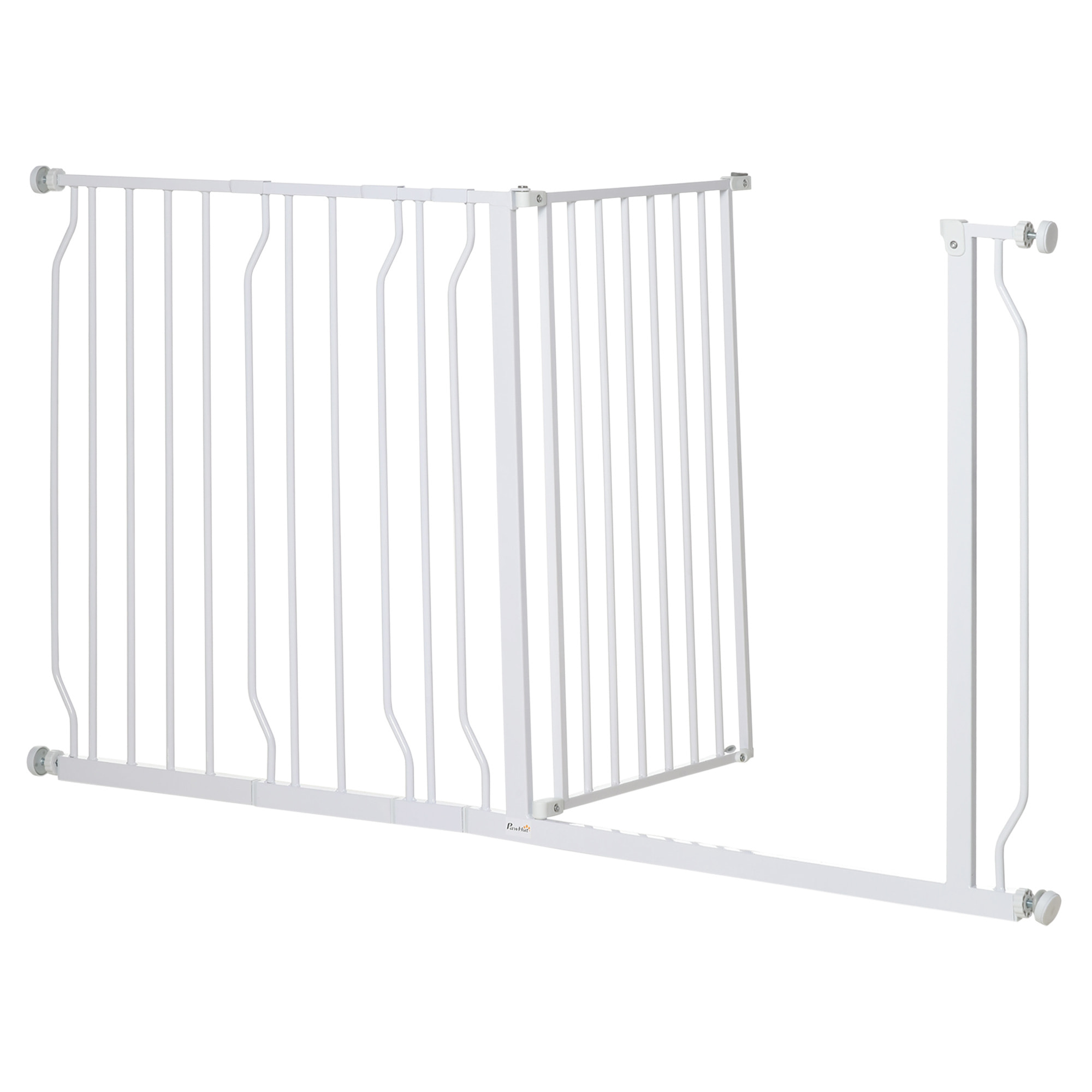 Barrera de Seguridad de Perros Extensible para Escaleras y Puertas 75-145 cm con 3 Extensiones de 10/20/30 cm Montaje a Presión Acero Altura 76 cm Blanco