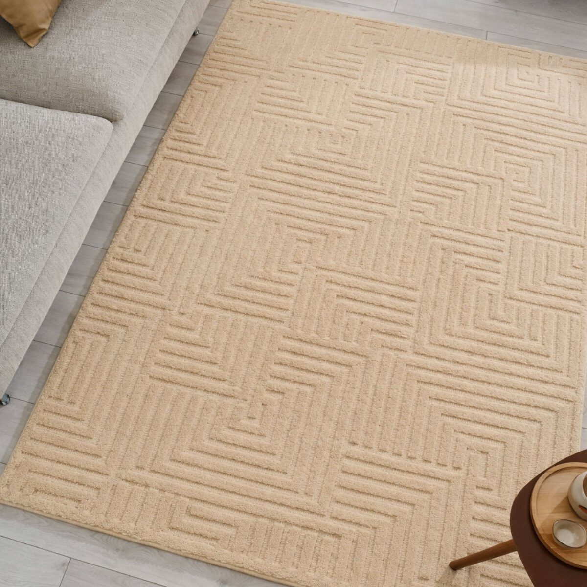 HARMONIE - Tapis de salon beige à motif artistique en relief