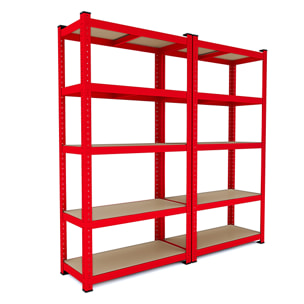 Set di 2 Scaffali In Metallo e MDF - Alta Portata Fino a 875 kg - 5 Ripiani Per Garage Officina Cantina Magazzino - Modulare - Rosso - 180x90x40 cm