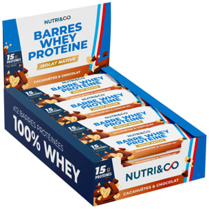 Nutri&Co Barres Protéines Whey Isolat Native - 12 barres Goût Cacahuètes & Chocolat
