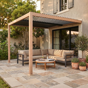 Pergola bioclimatique 3x3m adossée effet bois PANAGIA