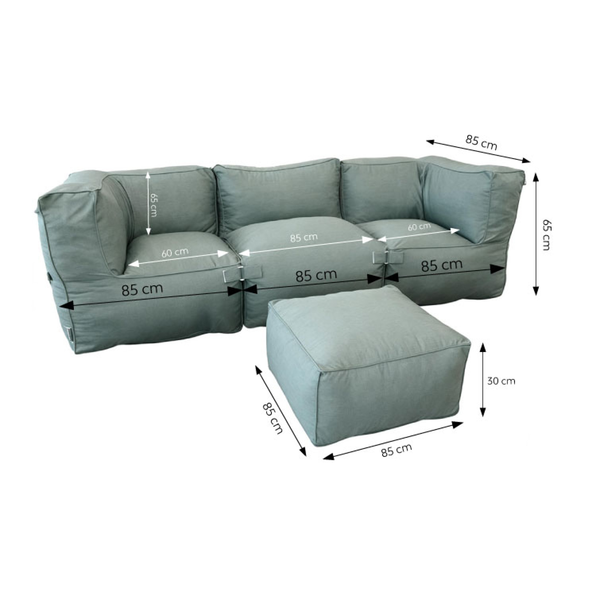 VERONE Salon de jardin modulable 4 places vert en tissu déperlant