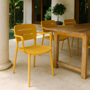 Lot de 4 fauteuils de table jaune extérieur en polypropylène SUNSET