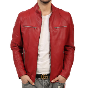 Giubbino in pelle di vitello nappa Marrone-Slim Fit