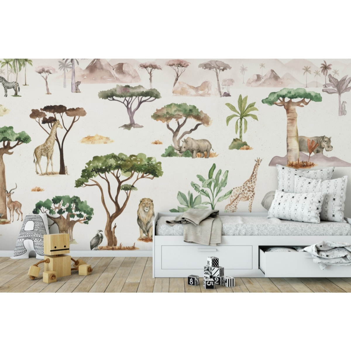 Papier peint panoramique Serengeti - Un décor mural de 8 lés (384x280cm), créé et fabriqué en France